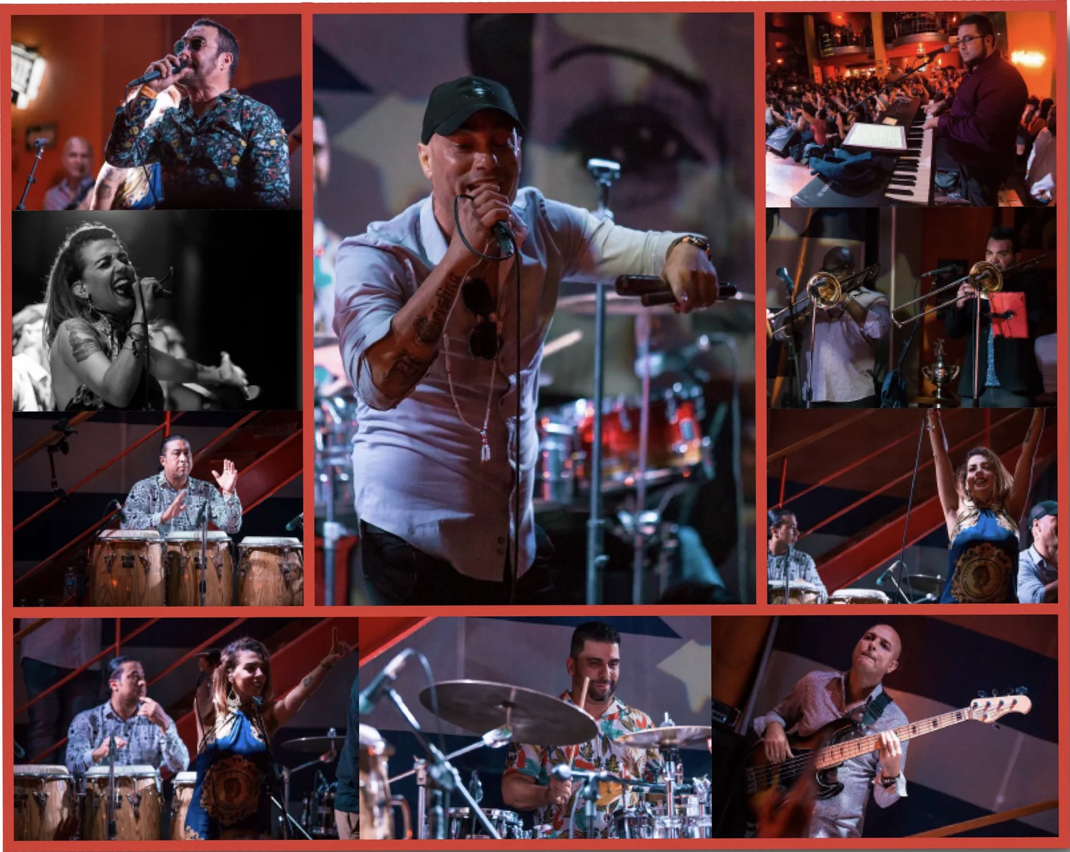 Timbalive en vivo: cantantes, congas, piano, trombones, batería y bajo